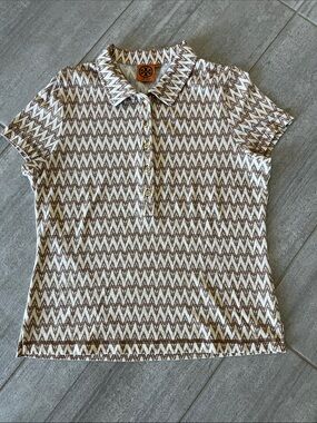 Tory Burch Brown & White Zigzag Polo Shirt